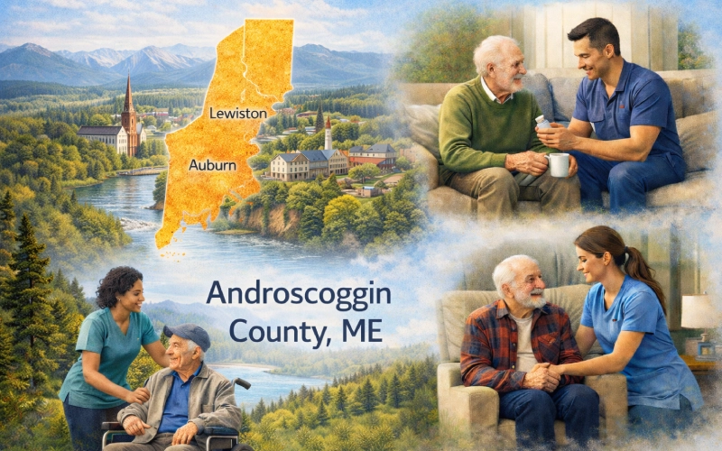 In-home care services are available across Androscoggin County, including support for families in Lewiston, Auburn, and surrounding communities in this region of central Maine.