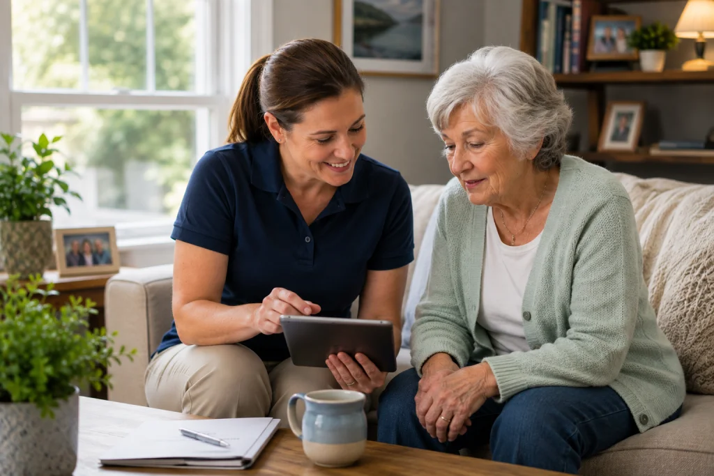 Apex Companion Care in Maine caregiver supporting an older woman at home