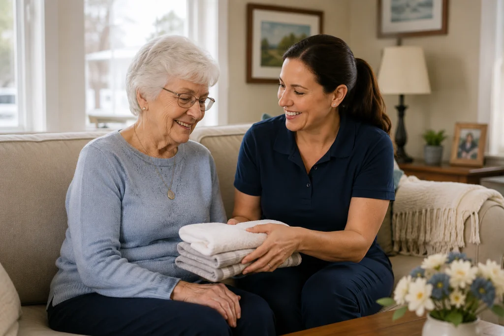 Caregiver providing compassionate in-home support to a senior in Falmouth, ME