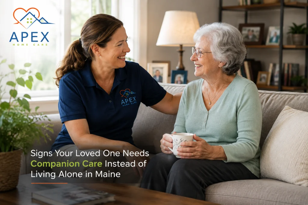 Apex Companion Care in Maine providing support to an older woman at home